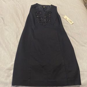 Navy sleeveless shirt dress with beaded neckline-NWT